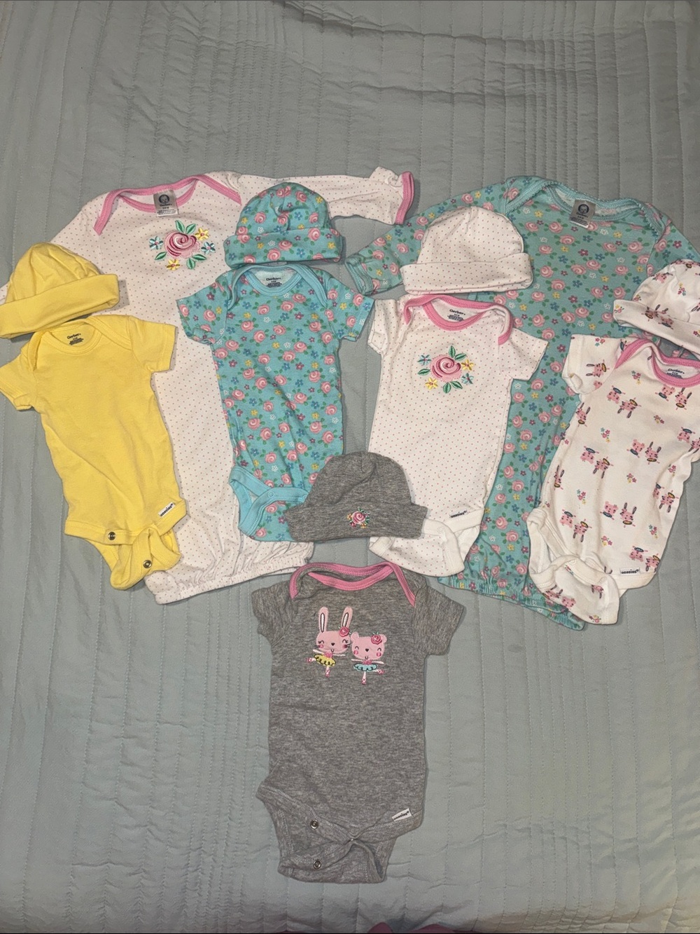 12 Pieces! Coordinating Set of Onesies, Gowns and Hats!